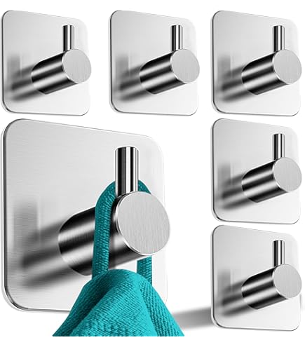 4smile Handdoekhaken zonder boren - set van 6 handdoekhouders zwart zonder boren, roestvrijstalen haken, zelfklevende haken waterdicht - haak zelfklevend, badkamer handdoekhaak, functionele