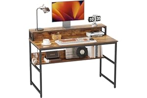 ‎CUBIKER Cubiker Schreibtisch, Computertisch mit Ablageregal und Bücherregal, 120 x 60 x 88 cm klein Pc Gaming Tisch, Bürotisch fürs Büro Wohnzimmer, Industrie-Design, Stabil Stahlgestell, Braun