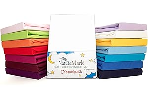 NATUREMARK Prześcieradło z gumką dla dzieci, 2 sztuki, 100% bawełna, do materacy dziecięcych z certyfikatem Öko-Tex, rozmiar 70 x 140 cm, białe