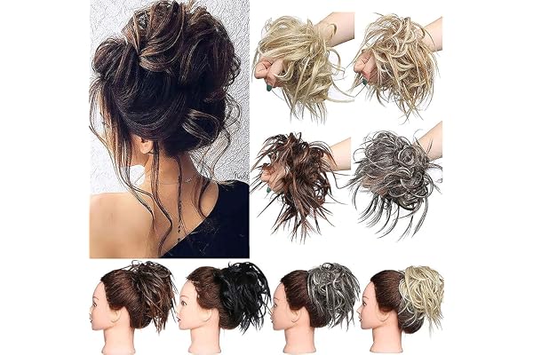 XXL Postiche Cheveux En Caoutchouc Chouchou Chignons VOLUMINEUX Bouclés Ou Chignon Décoiffé Extension a clip Cheveux Naturel Marron foncé
