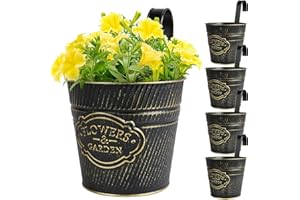 BOOMTOP 5pcs Pots de Fleur Suspendus en Métal Noir Pots de Plantes à Suspendre avec Crochet Amovible Décoration Intérieur Extérieur pour Balcon Clôture Jardin Maison