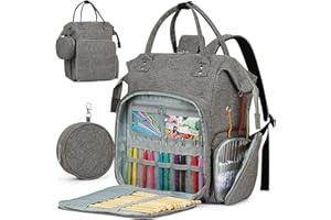 Coopay Multifunktion Stricktasche Rucksack, Reise Häkeltasche mit 6 Garnösen, Große Garnaufbewahrung Organizer Tasche für unfertige Projekte, Häkelnadel, Stricknadeln, Wolle, Strick- und Häkelzubehör