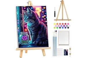 MOGTAA Cat Paint by Numbers for Adults Beginner with Frame, Flowers Painting by Numbers for Adults with Easel, DIY Oil Painting Kits Art Crafts for Home Decor, 8x12in