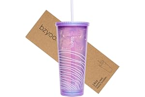 bzyoo SIP Gobelet en plastique à double paroi de 710 ml avec couvercle et paille – Tasse de voyage réutilisable, parfait pour le bureau, la piscine, les fêtes – Couleur : violet nacré