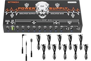 STRICH SPS-60 Alimentador para Pedales de Guitarra, 10 Salidas DC Totalmente Independientes, 9V/12V/18V (300mA/500mA), Alta Potencia para Pedales de Efectos de Alto Corriente