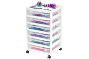 IRIS USA passend für 30,5 x 30,5 cm Papier, 6-stöckig, ScrapbookRoll-Aufbewahrungswagen mit Organizer-Oberseite für Papiere, Vinyl-Werkzeuge, Bürokunst- und Bastelbedarf, Garn, weißer Rahmen mit 6