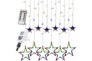 VOLTRONIC Rideau Lumineux LED, intérieur et extérieur, IP44, Choix du modèle et de la Couleur, 12 étoiles 150 LED, Multicolore, télécommande