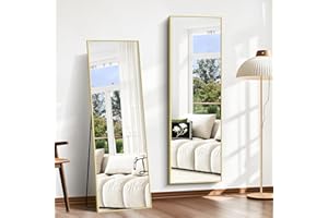 BONEWEI Gold Aluminium Rectangular Full Body Mirror, 147x44cm, Wall Mount or Standing/Leaning, Modern Floor Mirror for Bedroom, Living Room, Dressing Room, Hallway