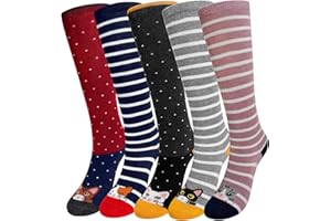 LOFIR Mädchen Kniestrümpfe Kinder Socken: Overknee Strümpfe Lang Gestreift Kindersocken Tier Baumwolle Socken Bunt Ringelsocken Lustige Ohne Naht Kniesocken Geschenk 2-12 Jahre 23-38 5 Paar