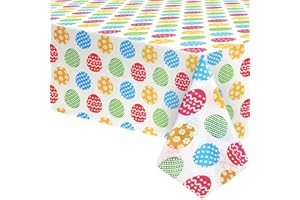 YAAVAAW 137 * 274cm Easter Tablecloth,Easter Party Decorations Tablecloth,Large Rectangular Eggs Pattern Easter Table Cover Disposable Plastic Table Cloth for Easter Party Supplies Table Decor