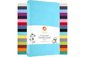 ‎HEIM24H GERMANY Heim24h Spannbettlaken 140x200cm bis 30 cm, Türkis, 100% Baumwolle Bettlaken, Öko Tex Zertifiziert Jersey Spannbetttuch