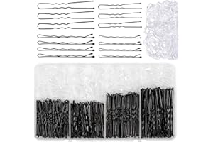 ZOUWEL 370 Pièces Epingle Cheveux Femme, Métal épingle à Cheveux, 5cm 6cm 7cm U Pince a Chignon Pinces à Cheveux, pouce Bandes de Cheveux Transparentes, avec Boîte de Rangement - Noir