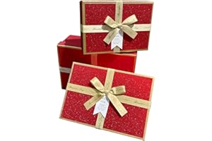 HWX MEDIA Red Gift Box for Presents, 3 Pack Premium Gift Boxes with Lids and Ribbon(17.5-22.5CM), Large Gift Box, Recctangle Empty Cardboard Box for Birthday/Valentines Day/Wedding/Anniversaries/Gift Packaging