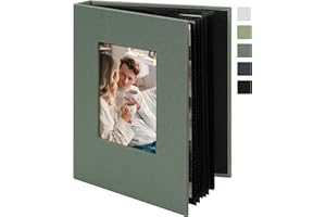 REMOWITH Fotoalbum klein Einsteckalbum 10x15 – 24 Taschen Mini Fotoalbum mit Fenster – Fotobuch zum Selbstgestalten für Hochzeit, Baby & Reise – Graugrün