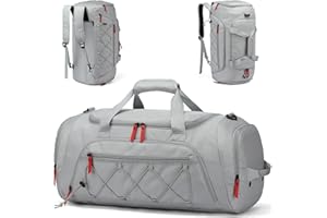 Lyweem 40L Sports Dufflel Bags for Men, Medium Gym Bag Backpack & Travel Duffle Holdall Bag with Shoes Compartment and Wet Pocket, 3 in 1 Carry On Overnight Weekend for Women, Grey