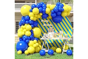 KEPMOV Blue and Yellow Balloon Arch Kit, 100pcs Royal Blue and Yellow Balloon Garland Kit with Different Sizes 18/12/10/5 inch Latex Balloons for Birthday Wedding Anniversary Bachelorette Party Decorations