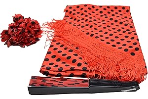 ARIES BOUTIQUE (ROJO) Conjunto de Accesorios Flamenca, Abanico, Pinza y Mantón. Lunares rojos y negros.