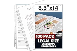 Performore Paquete de 100 protectores de hojas transparentes de tamaño legal de 8.5 x 14 pulgadas, fundas de plástico legales, calidad de archivo transparente, protectores de hojas largas para