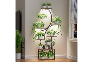 BACEKOLL Plant Stand Indoor with Grow Lights, 8 Tiered Indoor Plant Shelf, 157CM Tall Plant Stand for Plants Multiple, Metal Plant Flower Holder Stand, S-Shaped Plant Rack for Home, Patio, Corner