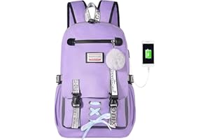 HANXIUCAO Filles Sac À Dos Adolescent Boule De Poils Pull Fleur Sac À Dos 20-35L Femelle Étudiant Collège Verrouillé Cartable Antivol Sac À Dos Avec Port De Charge USB