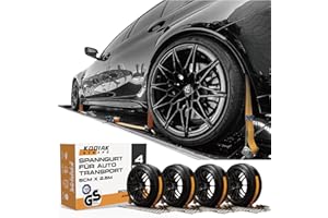 KODIAK STRAPS 4 Lots de Sangles pour Roues 50mm x 2.5m | Sangle à Cliquet 5000kg pour Transport de Véhicules | avec Patins Anti-Dérapants et Crochet Pivots 360° | Certifié TÜV G/S DIN en 12195-2