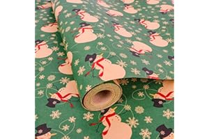 HBELL Christmas Wrapping Paper Roll,43cm x 15m Xmas Gift Wrapping Paper,Kraft Xmas Wrap paper for Christmas, Party,Festive Decorations (green-snowman)