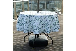 BTSKY 60 tovaglia da giardino con cerniera e foro per ombrello, resistente all'acqua e alle macchie, tovaglia rotonda