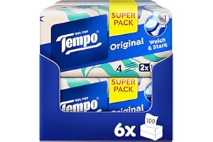 ‎TEMPO Tempo Original Taschentücher Duo-Box - Vorteilspack - 12 Boxen, 100 Tücher pro Box - extra starke, weiche Papiertaschentücher, waschmaschinenfest