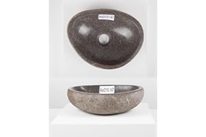 wohnfreuden Flussstein Aufsatzwaschbecken 30 cm oval grau – Naturstein-Waschschale fürs Bad – massiv, langlebig, Unikat
