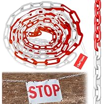 Chaîne De Barrage Délimitation 10m X 6mm Rouge/Blanc Avec 2 Crochets En S - Barrière De Sécurité Intérieur Extérieur