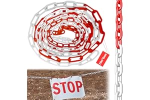 GBKDQQ Chaîne de signalisation, en plastique, rouge, blanc, 15 m x 6 mm, pour la sécurité d'avertissement, de parking, de construction, de surfaces