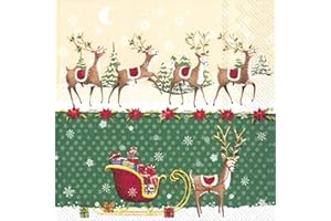 BOSTON INTERNATIONAL Ideal Home Range Lunch Napkins, Reindeer Sleigh Green