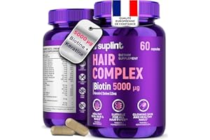 SUPLINT Complément Alimentaire Cheveux – Biotine 5000 µg + MSM + Kératine – Pousse Cheveux Très Rapide & Anti-Chute de Cheveux Femme – Biotine Cheveux Pousse Rapide – 60 Gélules – 2 Mois de Cure (1 Pack)