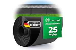 Novatool 25m Rolle PP Premium Sichtschutzstreifen für Doppelstabmatten ANTHRAZIT RAL 7016-19 cm für 10 Reihen Stabmattenzaun Sichtschutzstreifen GRAU mit Rillen Zaunelemente Sichtschutz Qualität