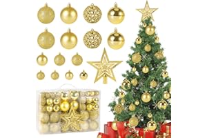 CIRULLI 101-częściowy zestaw bombek świątecznych - bombki choinkowe, najwyższej jakości plastikowe bombki choinkowe - złote bombki świąteczne - nietłukące i wielokrotnego użytku