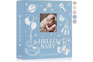 Lanpn Album na Zdjęcia Dziecka 10x15 600 Kieszeni, Fotoksiążka o Dużej Pojemności w Lnianej Okładce, Album dla Noworodka Bebe Mieści 600 Zdjęć w Poziomie i Pionie Niebieski