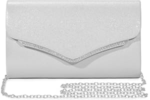 BAICLES PU Leder Abendtasche Damen Clutch Handtasche Hochzeit Elegant Brauttasche Damen Kettentasche Mädchen Klein Umhängetasche für Party Freizeit(Silber)