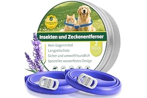 PUCIUUA 2 Pcs Floh Zeckenhalsband für Katzen & Hunde | Bis zu 16 Monate Langzeitschutz | Natürlicher Floh- und Zeckenschutz | Wasserdichter Verstellbares (Blau, Universal)