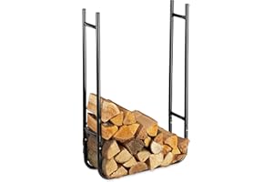 Relaxdays Leñera para chimenea, Metal, Almacenaje de madera, Interior & Exterior, 90x60x20 cm, Negro