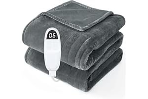 PRANITE Manta Eléctrica 200x180, Manta Térmica con Apagado Automático y 6 Niveles de Temperatura Ajustables, Manta Eléctrica Suave Lavable hasta 40°C (Gris)