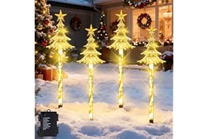 YeahBoom 4 Stück Acryl Weihnachtsbeleuchtung Außen,LED Gartenstecker Set,Weihnachtsdeko Outdoor,LED Gartenstecker Weihnachten,Wasserdicht Batterie,Weihnachtsdeko Aussen für Garten,Bäume,Terrasse