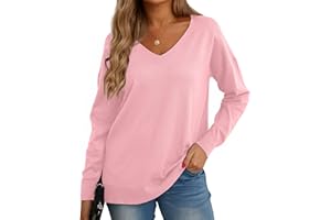 GRECERELLE Women's Knit Jumpers V Neck Sweatshirt Ladies Casual Classic Plain Pullover Long Sleeve Jumper Tops Blouse T-Shirt for Winter Fall Spring