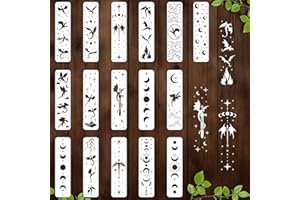beinkmake 16Pcs Sun Moon Stars Stencil for Painting PET Templates Flying Dragon Inlay Border Stencils for Furniture Reusable DIY Craft Wall Wood Fabric Canvas Paper Home Decor