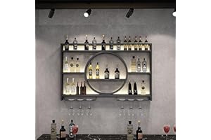 MANGGUO Espositore per vino moderno da parete in metallo, scaffale da bar con scaffali sospesi in vetro, espositore in ferro, scaffali per portabottiglie Black 100x15x80cm