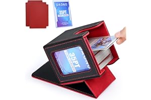 UAONO Card Deck Box with MTG Commander Display, Patented Design Card Deck Case Holds 100+ Double-Sleeved Cards, PU Leather Cards Storage Box For TCG with 2 Dividers, 1 Toploader (Black&Red)