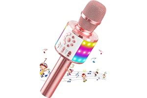 MICQUTR Micrófono Karaoke Bluetooth, Microfono Inalámbrico Karaoke Niña Portátil con Luces LED Regalo Juguetes para Niños Canta Partido Musica, Compatible con Android, iOS, PC