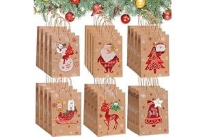 YeahBoom 24PCS Sacchetti Regalo Natalizi in Carta Kraft,6 Stili Sacchetti Carta Kraft Natalizi con Manici,Natalizi Sacchetti,Sacchetti Regalo a Tema Natalizi per Natale,Regalo da Festa Borse di Carta