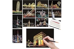 DIVINA VITAE 12 Pcs Scratch Art Paper Rainbow Scratch Paper with Scratching Tools Kit World Famous City Landmarks Scratch Art for Adults and Kids(A5 Size)