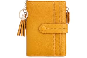 HKCLUF Portafoglio Piccolo da Donna, Porta Carte Blocco RFID Portamonete Pelle con Nappa Portafogli Cerniera Molti Scomparti(B02-Giallo)