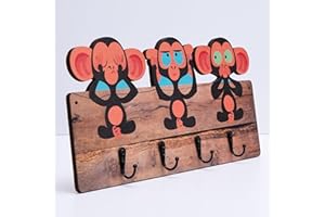 Mevsim Store Portemanteau enfant - Fait main - 4 crochets métalliques - 39,50x19,50 cm - Portemanteau avec animaux - Portemanteau suspendu - Bois - Portemanteau mural - Avec supports